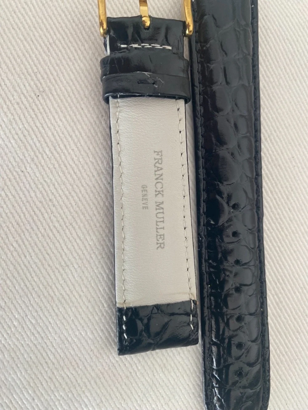 Black Croc-Embossed Leather Watch Strap with Gold Buckle Franck Muller 18mm